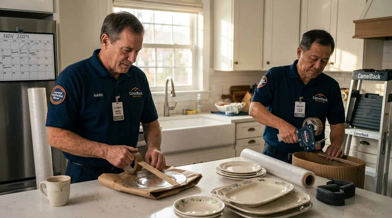 Professional crew packing kitchen dishware in Wolfe City, TX
